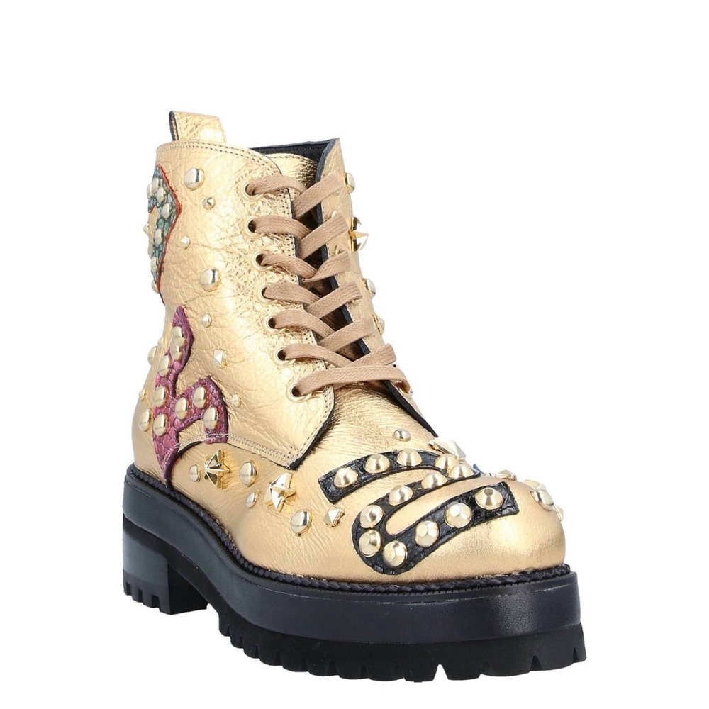 RAS Gold Distressed Leather Studded Ankle Boots 9